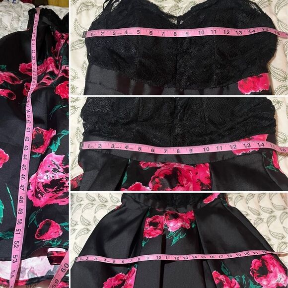B Darlin Black Lace Bodice Pink Floral Gown Prom Backless Juniors 7/8 - Picture 10 of 11